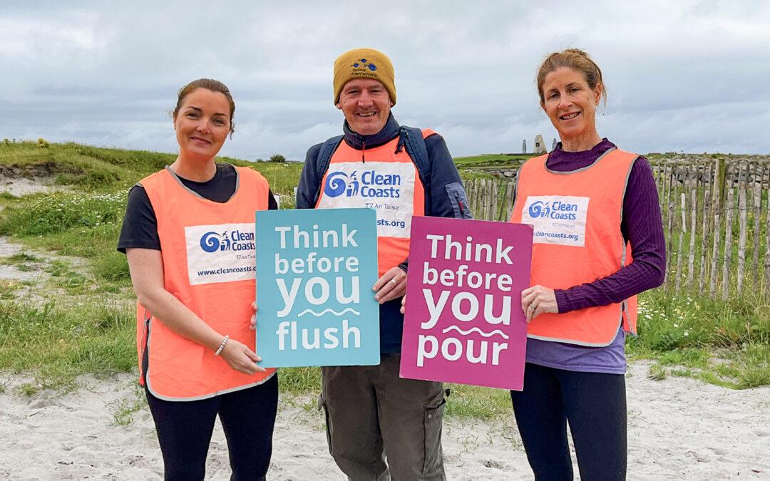 Think Before You Flush teams up with Galway Atlantaquaria to deliver Yoga and beach clean to promote the importance of responsible flushing habits.