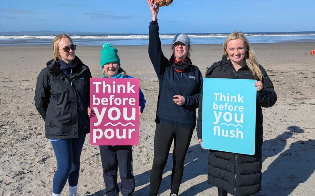 Students from three Co. Sligo Schools took part in a ‘Think Before You Flush’ themed beach event with Clean Coasts and the Creative Cluster initiative